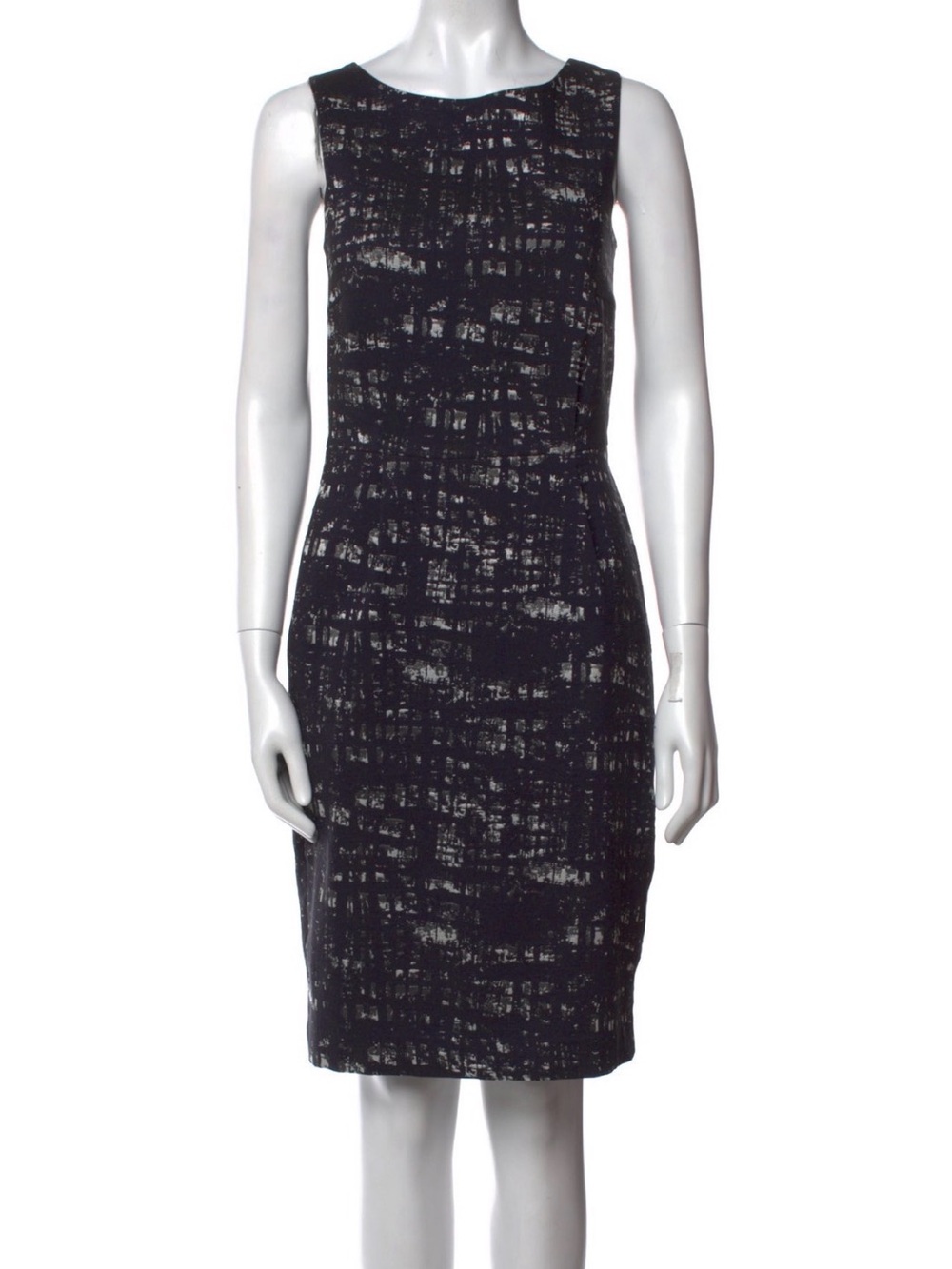 Max Mara Navy Blue and Gray Pattern Knee Length Sheath Dress - Sz 8/M